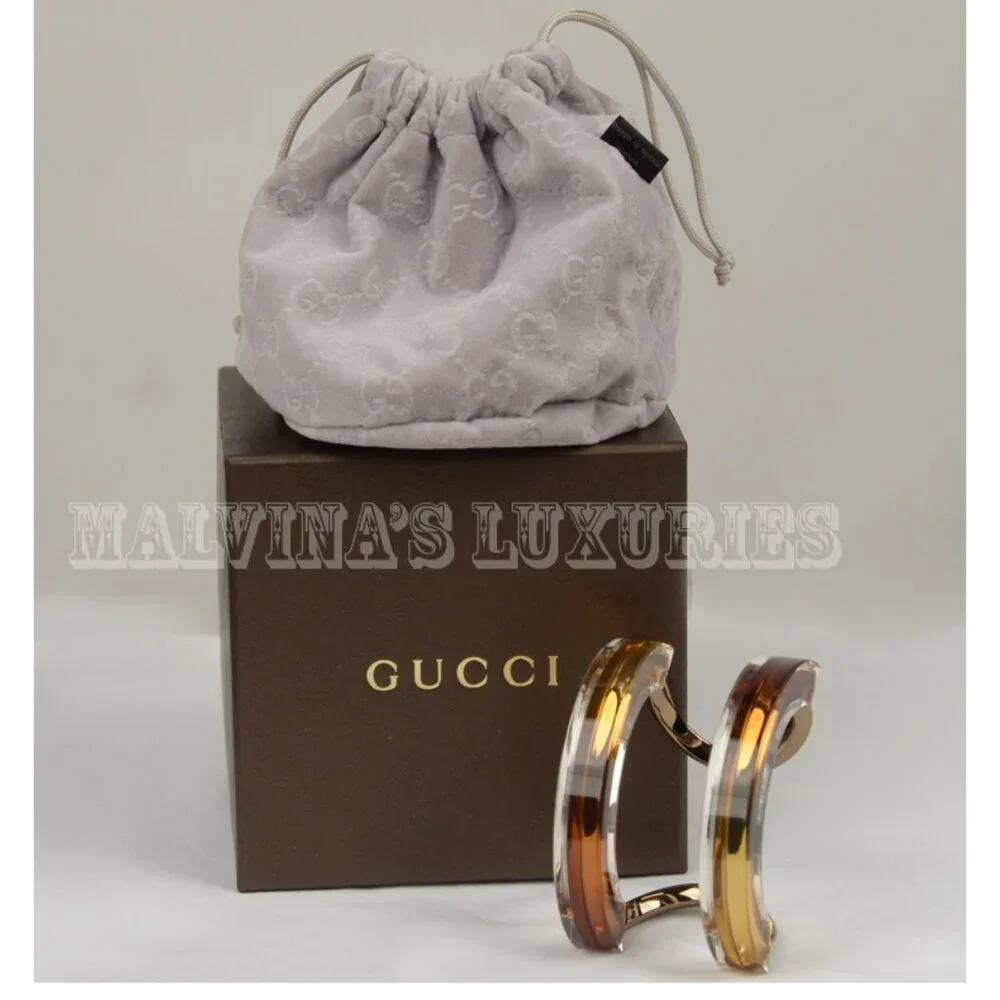 GUCCI BRACELET ORANGE RESIN & METAL CUFF SIGNATURE LOGO sz 17 - Picture 8 of 8